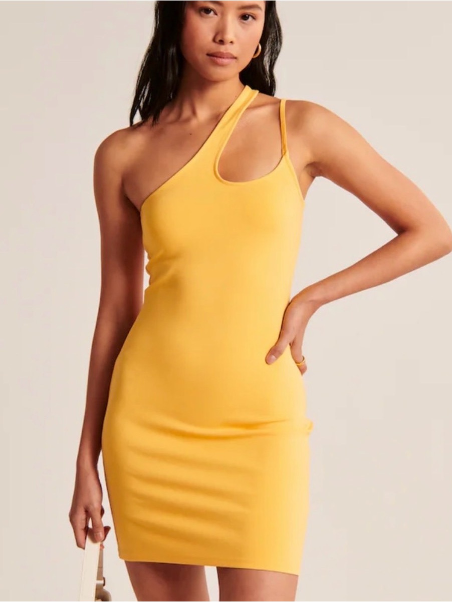 Abercrombie & Fitch One Shoulder Mini Dress Yellow Cutout Asymmetric Nwt S Tall